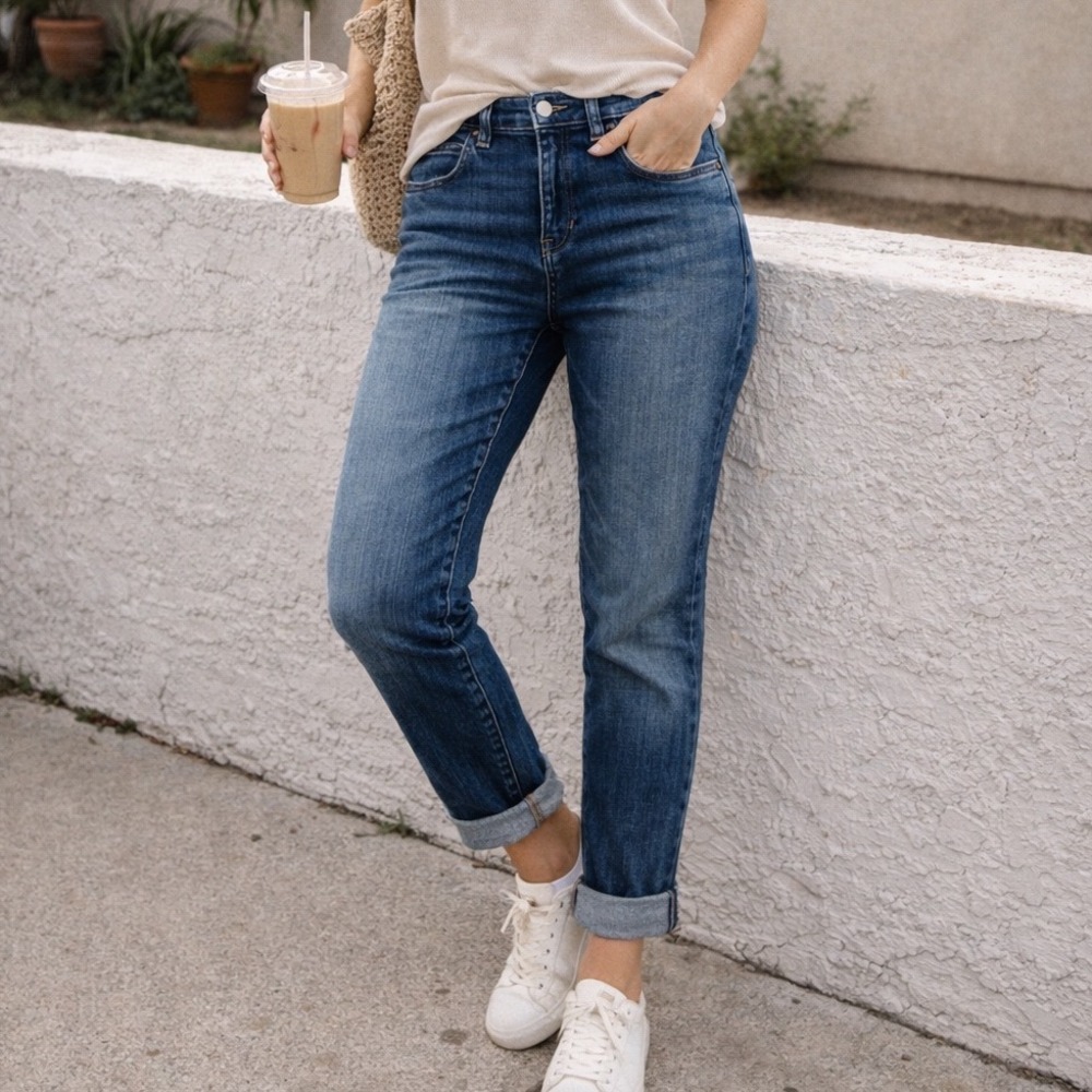 WB3 Eileen Fisher Organic Cotton Stretch Straight Leg Jeans Medium Wash Blue 29